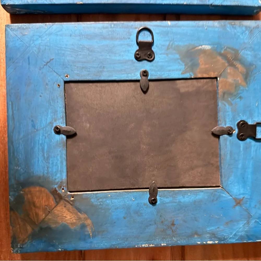 Set of 3 Distressed Blue & White Wood Picture Frames - Coastal Cottage Decor